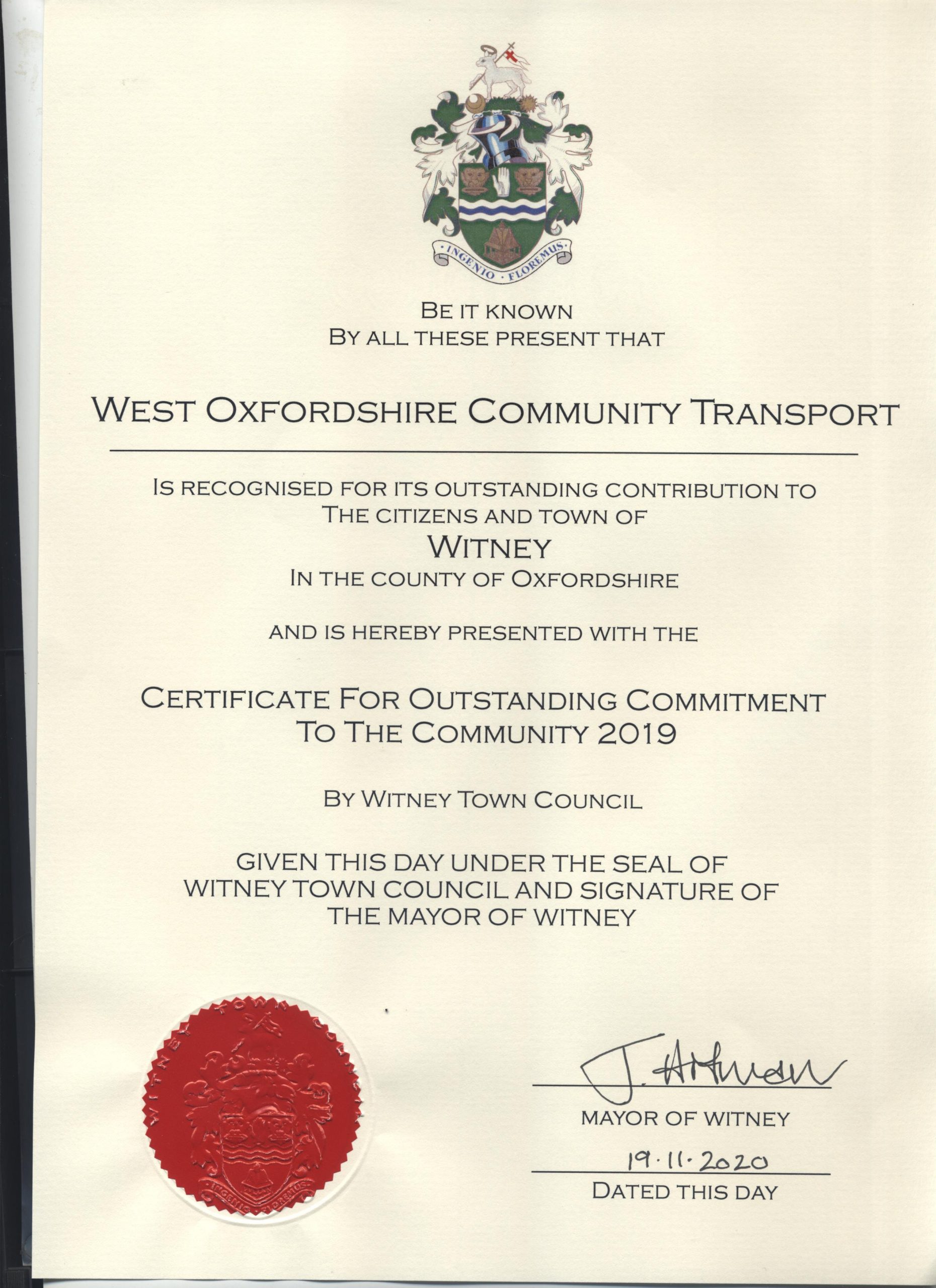WOCT honoured with Outstanding Commitment To The Community Award
